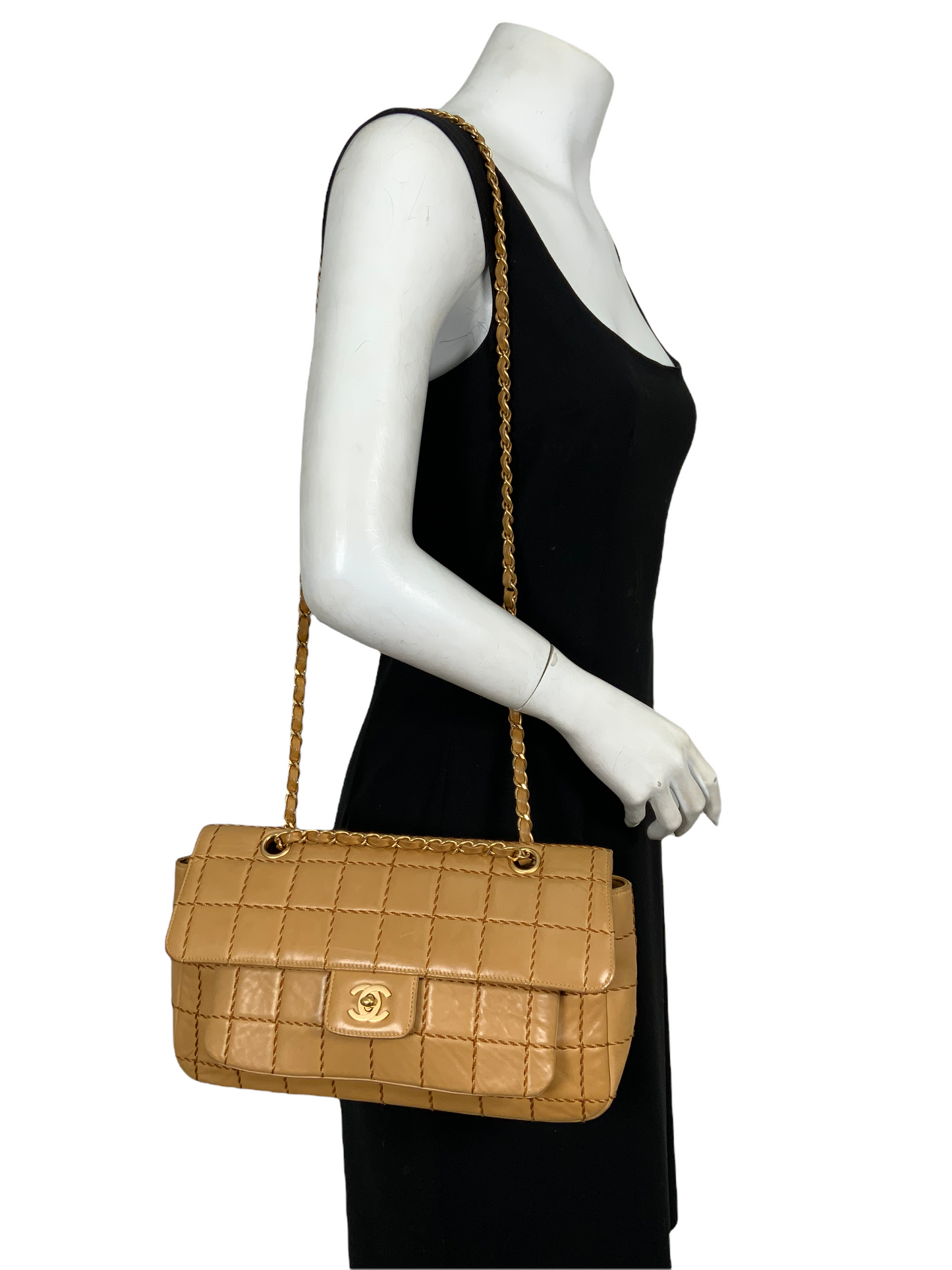 CHANEL Lambskin Square Double Stitch Medium Flap Bag