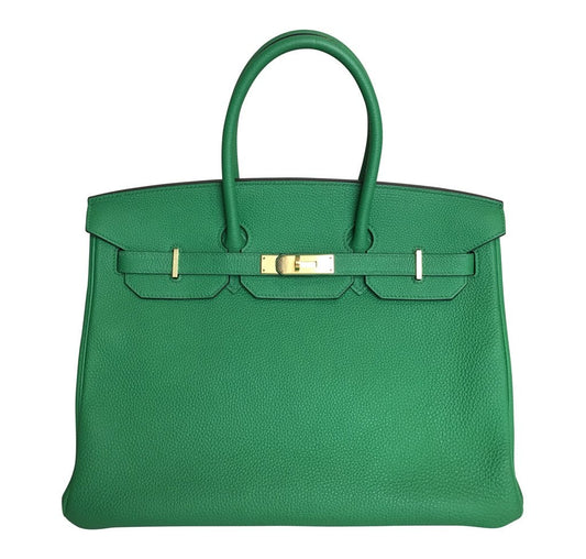 Luxury Hermes Birkin 35 Bamboo Green Togo GHW Bag