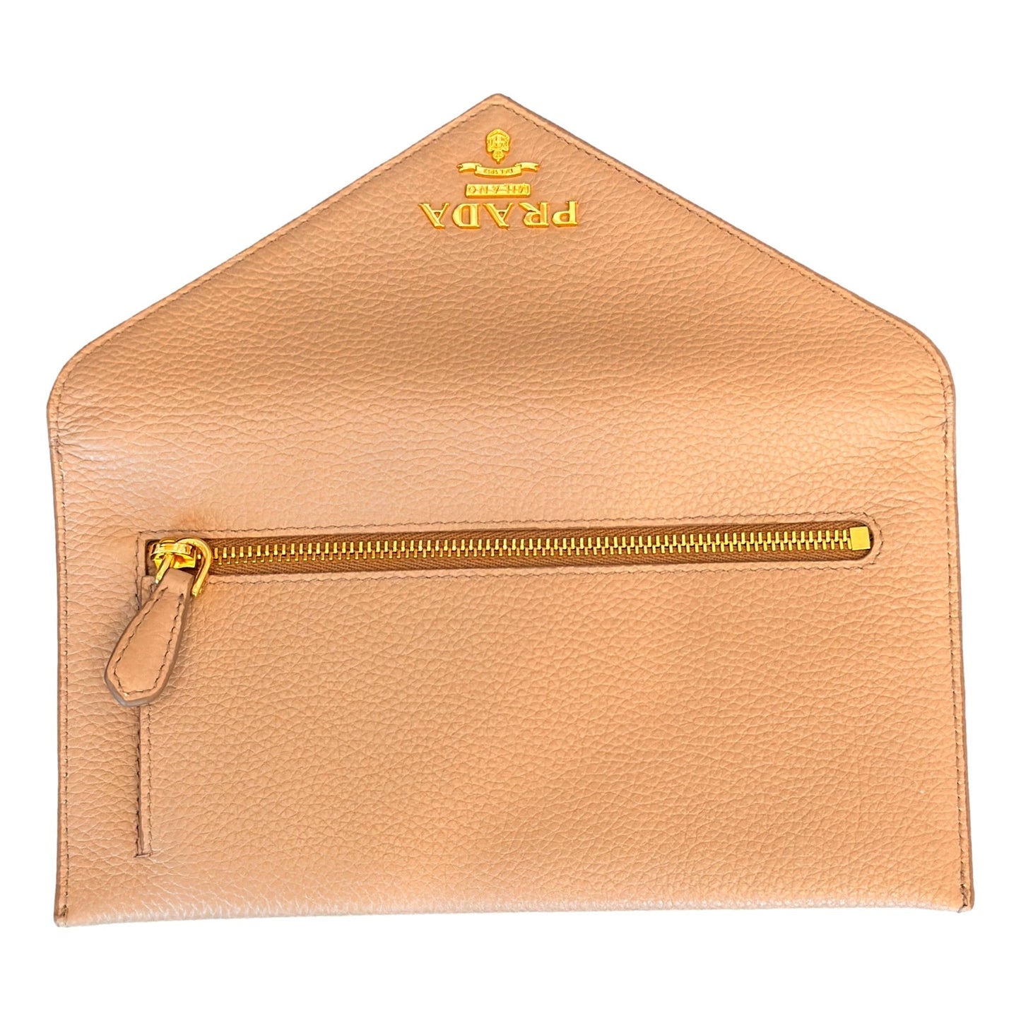 Luxury PradaBeige Vitello Grain Leather Long Envelope Wallet