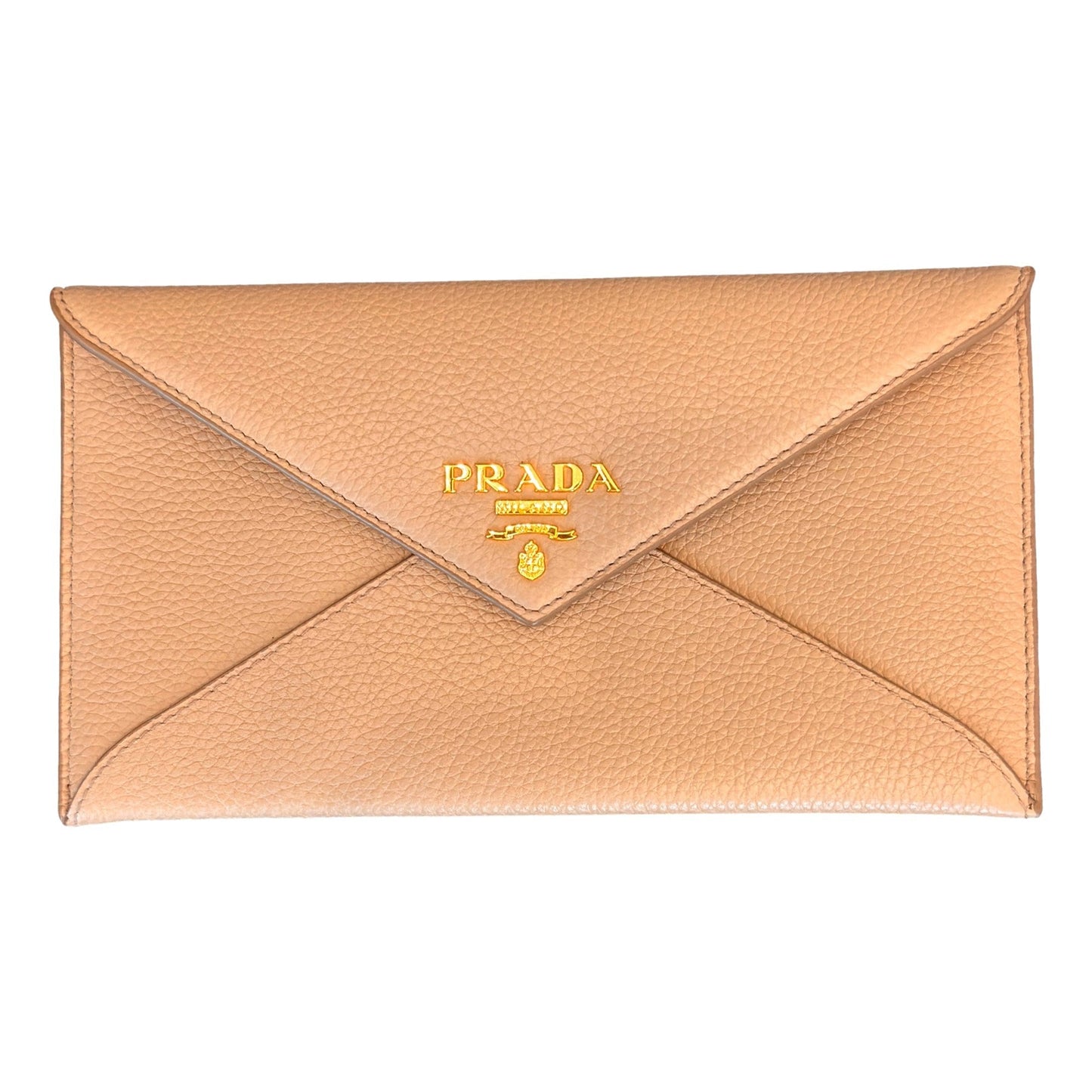 Luxury PradaBeige Vitello Grain Leather Long Envelope Wallet