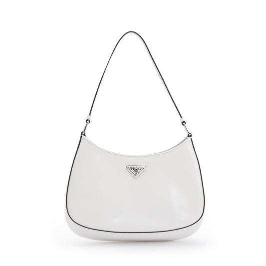 Prada 2021 White Spazzolato Leather Cleo Bag