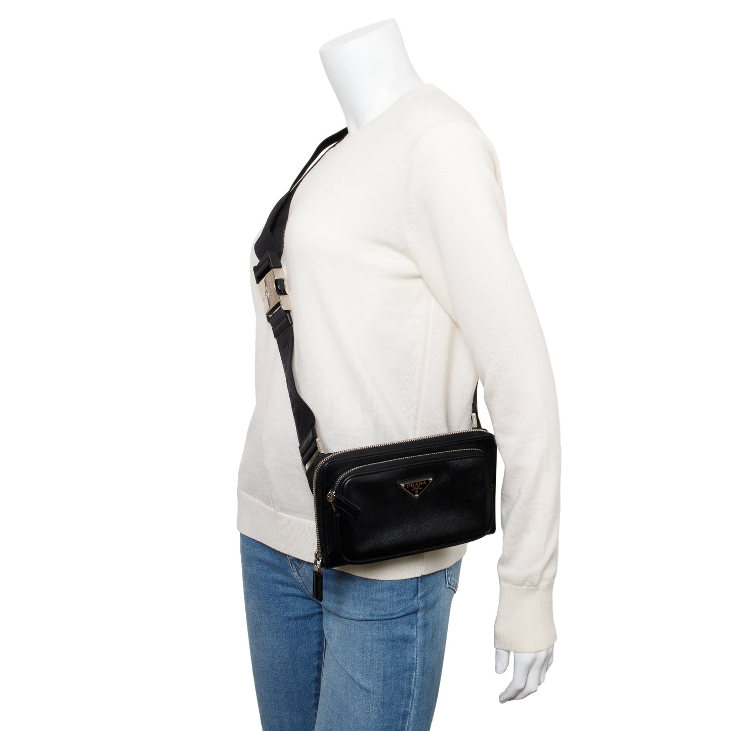 Prada 2022 Black Saffiano Travel Leather Belt Bag