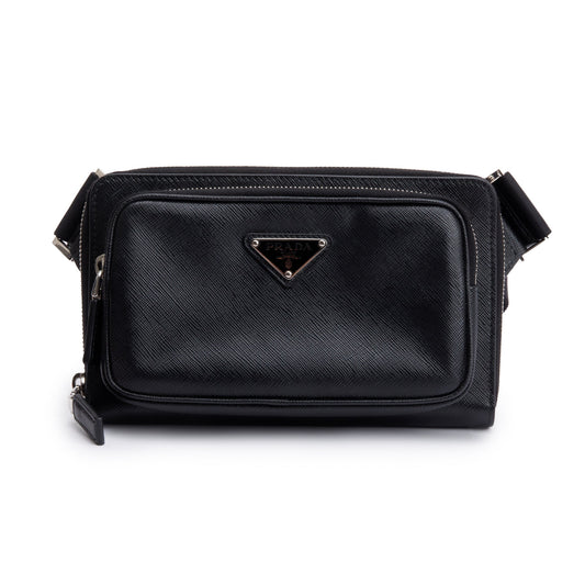 Prada 2022 Black Saffiano Travel Leather Belt Bag