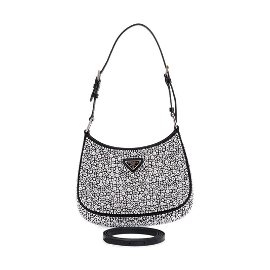 Prada 2022 Black Satin Crystal Cleo Shoulder Bag