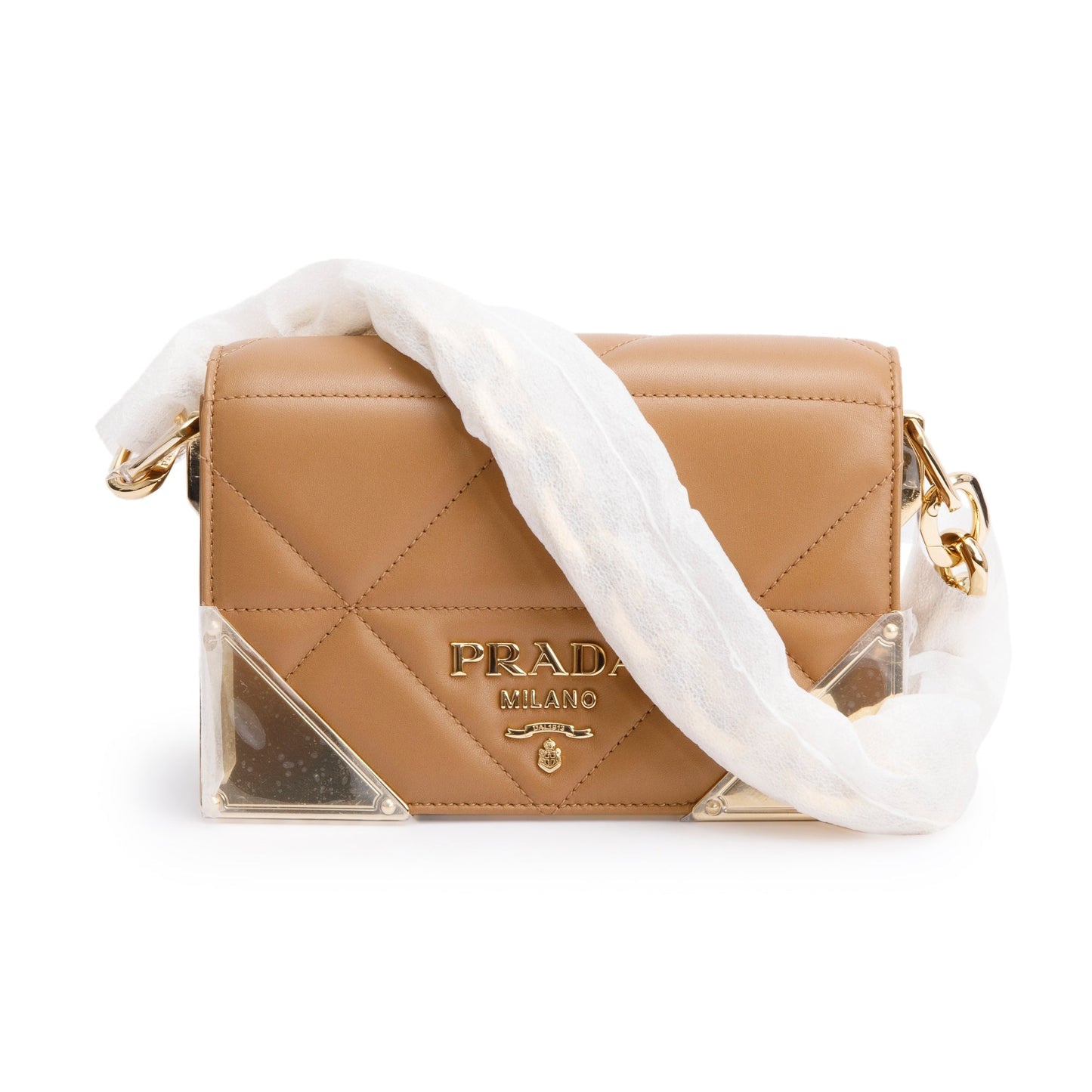 Prada 2024 Beige Quilted Nappa Leather Shoulder Bag