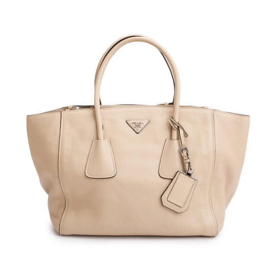 Prada Beige Cervo Medium Twin Pocket Tote