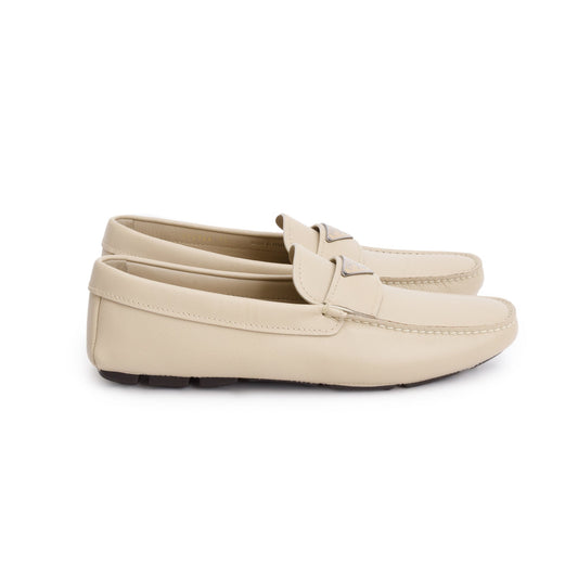 Prada Beige Saffiano Leather Driver Men's Loafers, Size 7.5