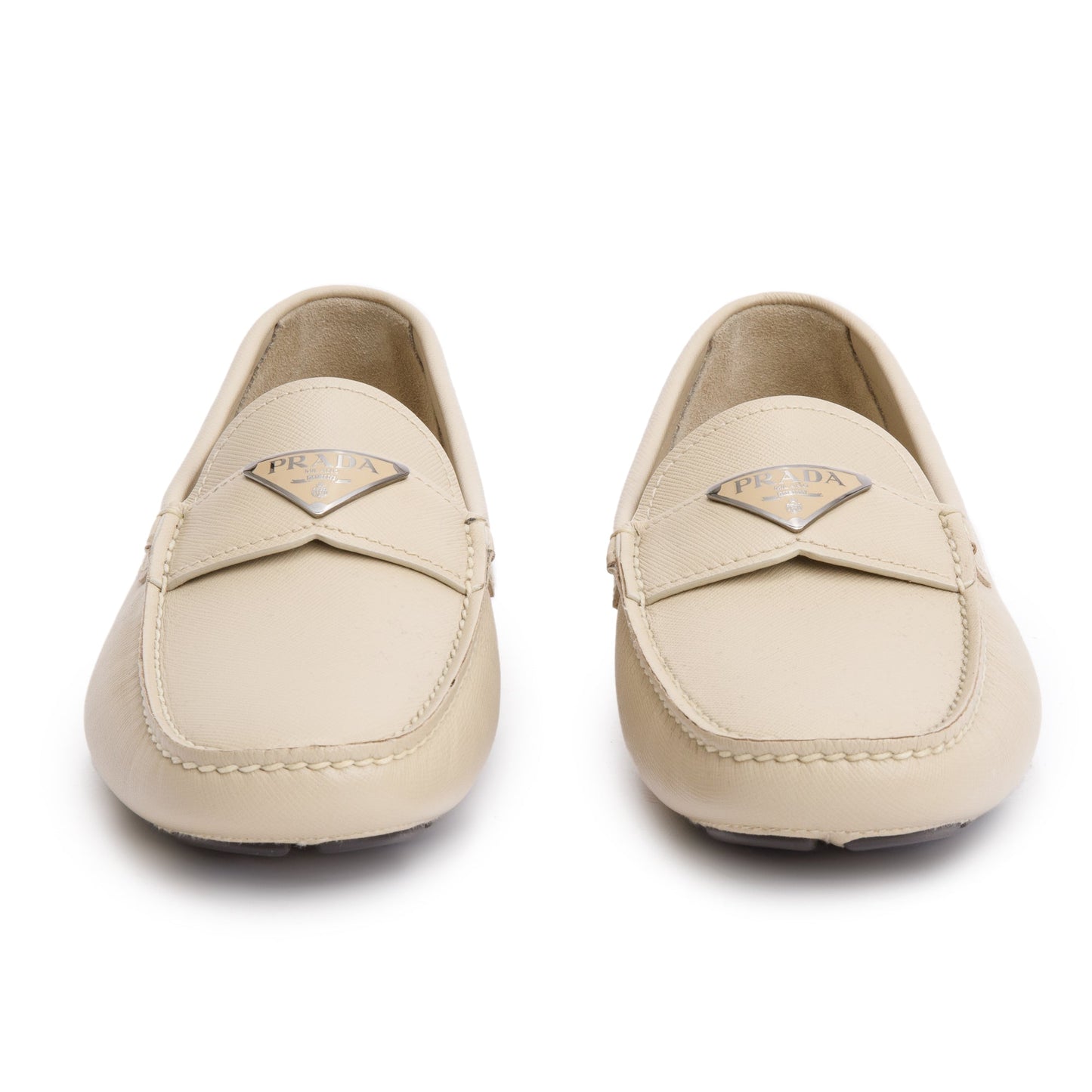 Prada Beige Saffiano Leather Driver Men's Loafers, Size 7.5