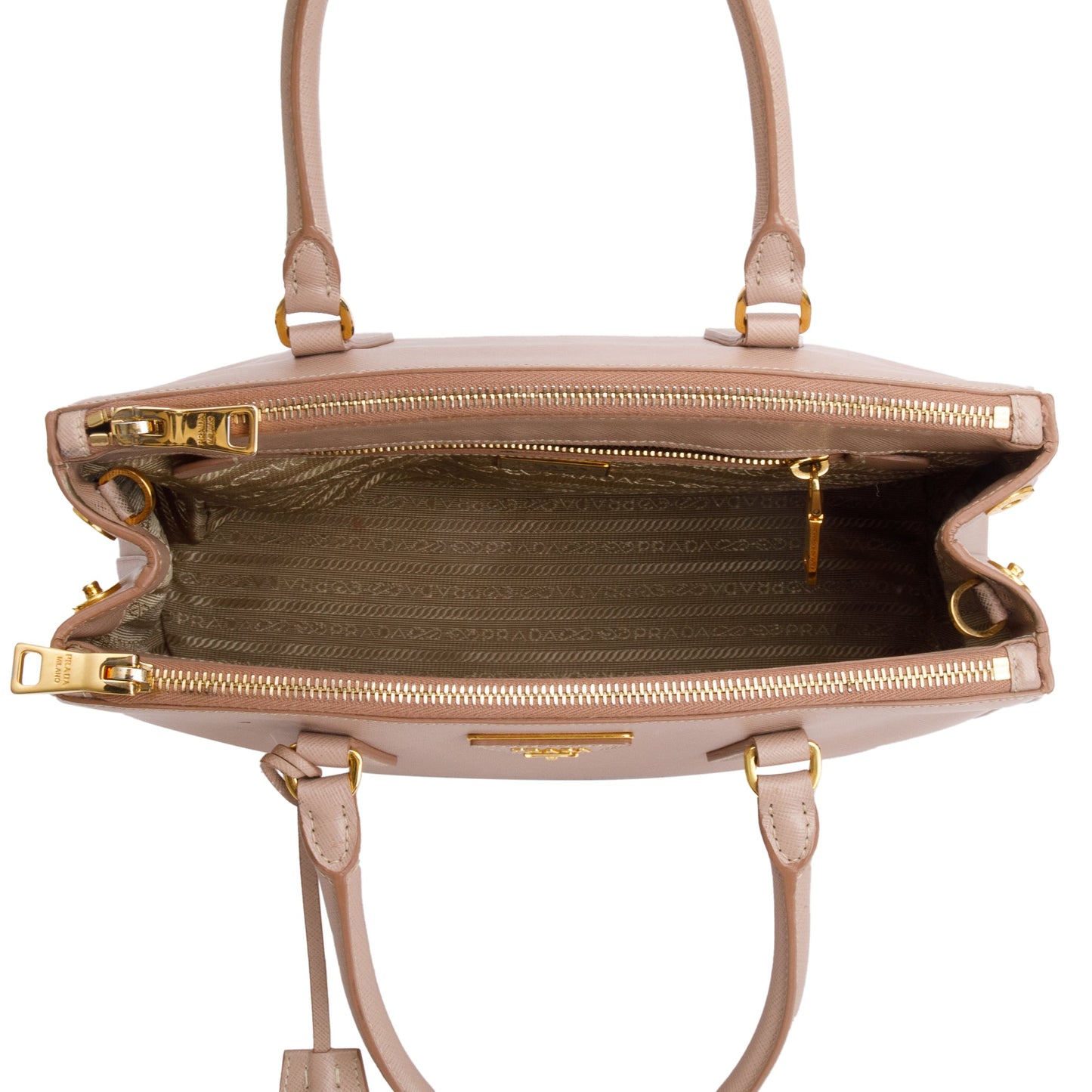 Prada Beige Saffiano Leather Small Double Zip Galleria Tote