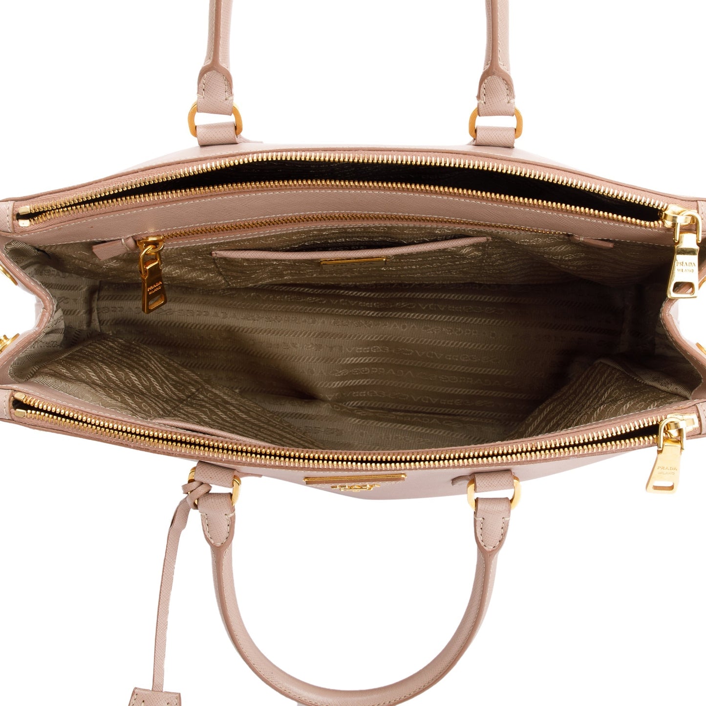 Prada Beige Saffiano Lux Large Double Zip Galleria Tote