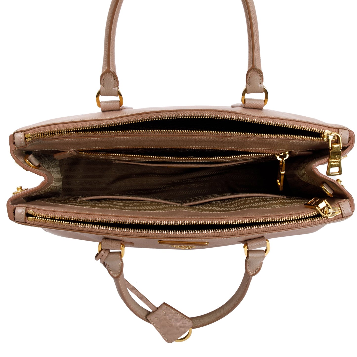 Prada Beige Saffiano Lux Medium Double Zip Galleria Tote