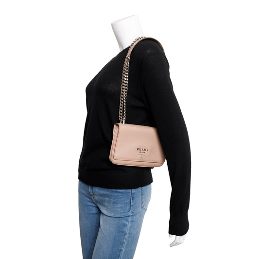 Prada Beige Saffiano Soft Calf Leather Chain Crossbody Bag