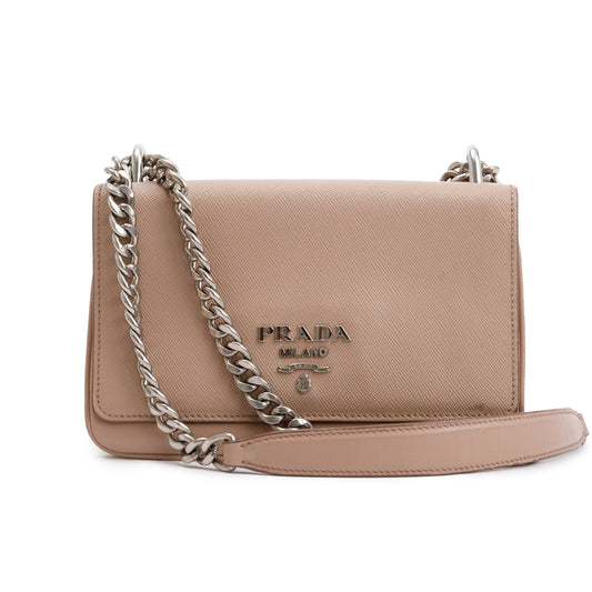 Prada Beige Saffiano Soft Calf Leather Chain Crossbody Bag