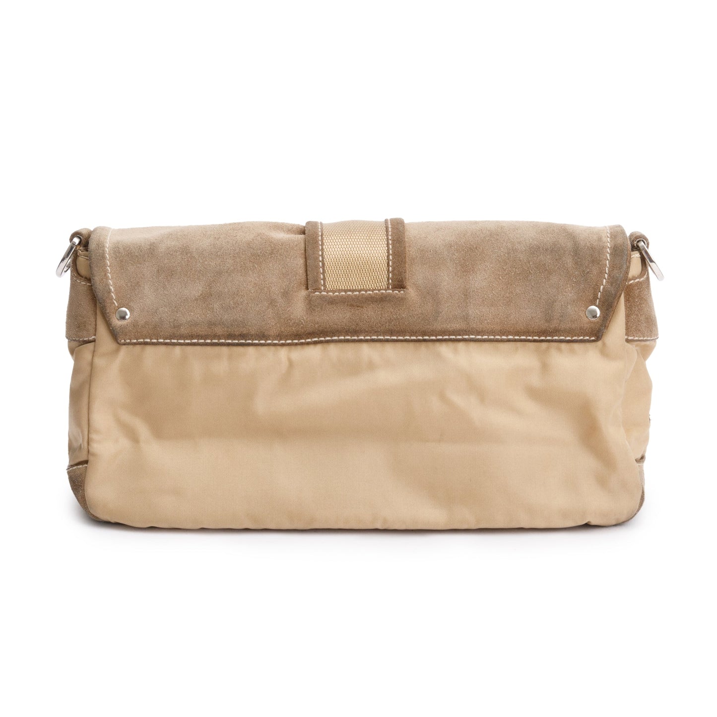 Prada Beige Suede Trim Nylon Buckle Flap Bag