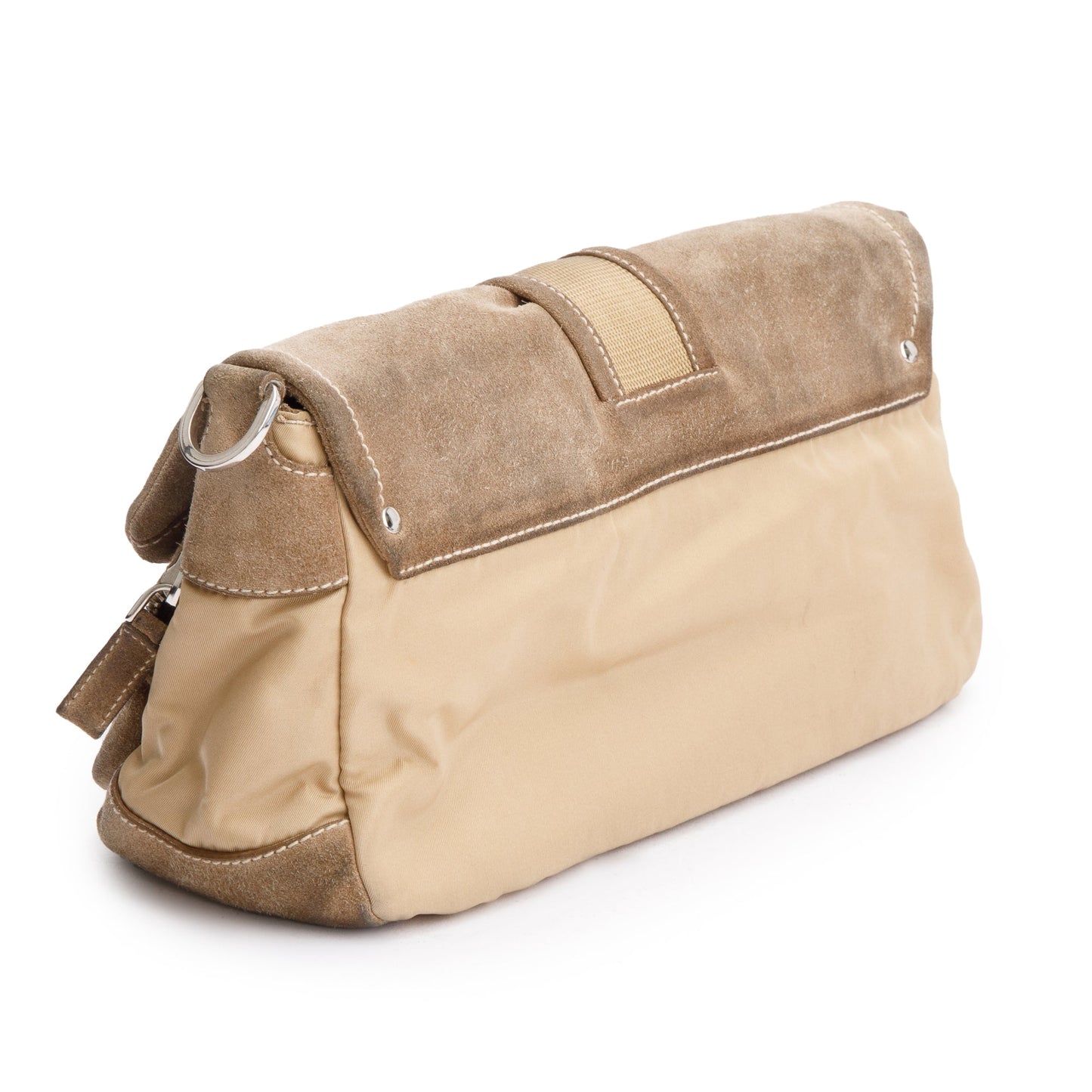 Prada Beige Suede Trim Nylon Buckle Flap Bag