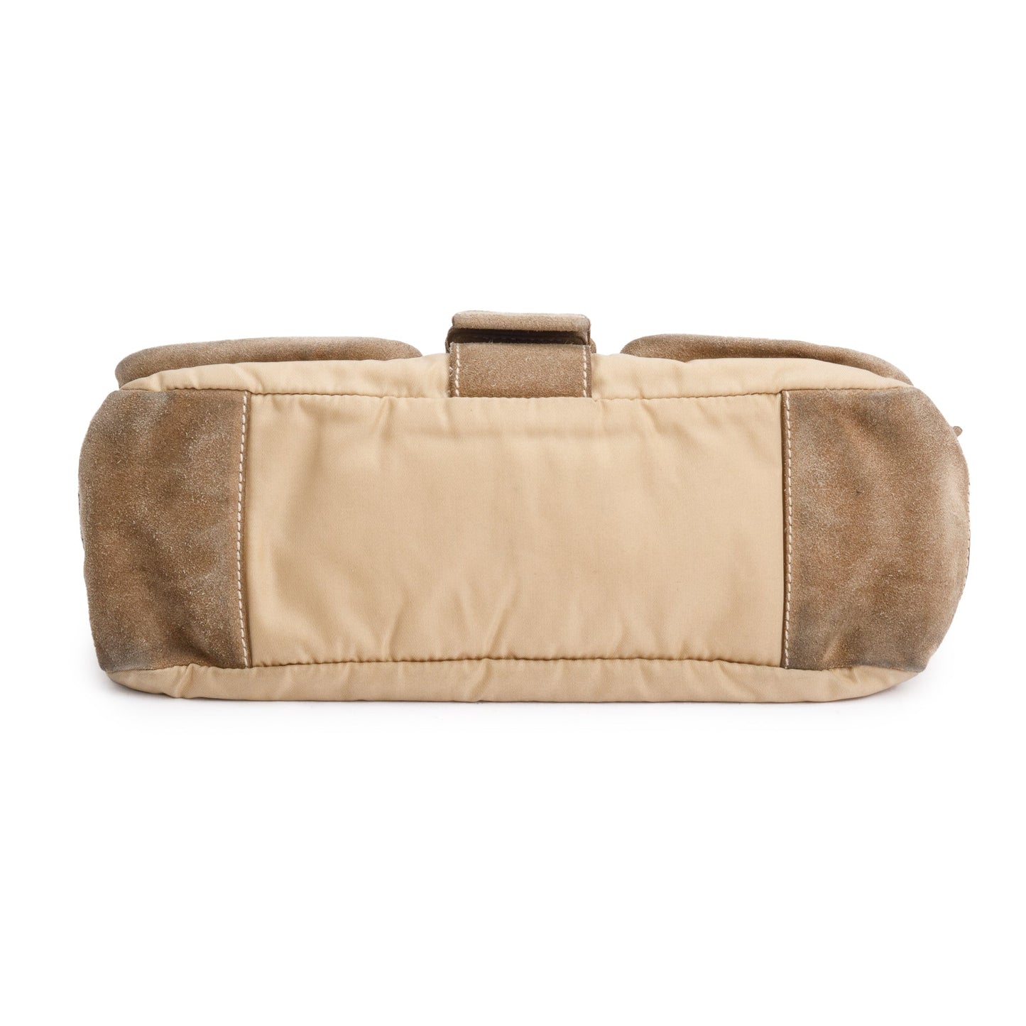 Prada Beige Suede Trim Nylon Buckle Flap Bag