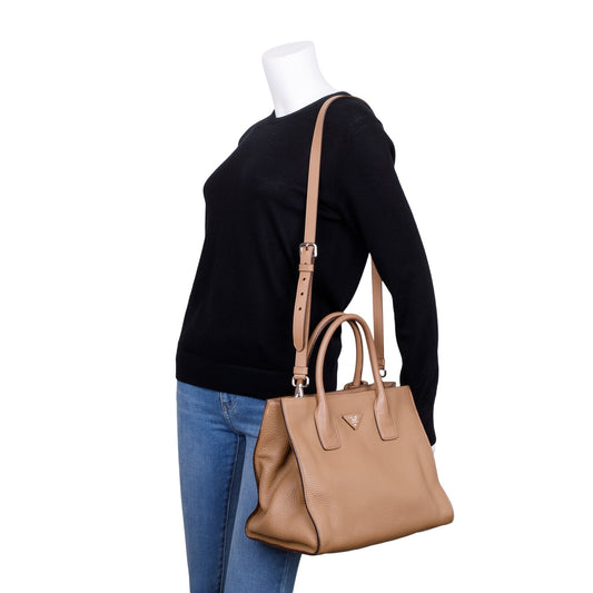 Prada Beige Vitello Daino Convertible Tote