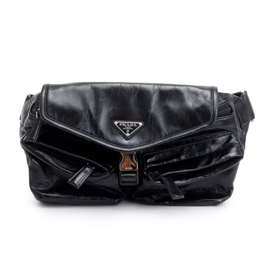 Prada Black Aged Calfskin Leather Belt Bag