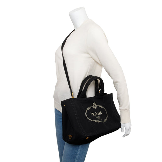Prada Black Canvas Canapa Logo Tote