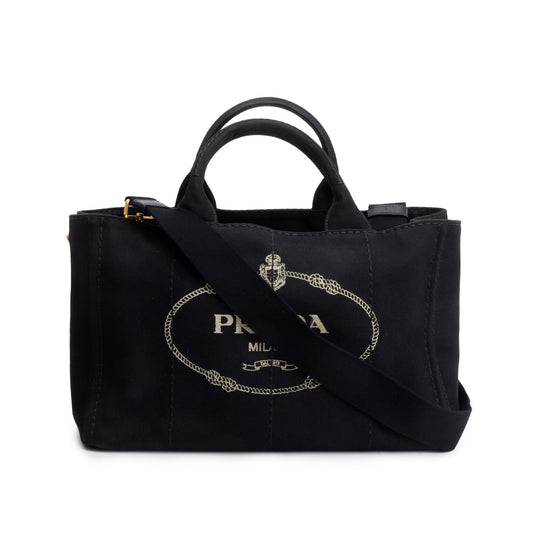 Prada Black Canvas Canapa Logo Tote