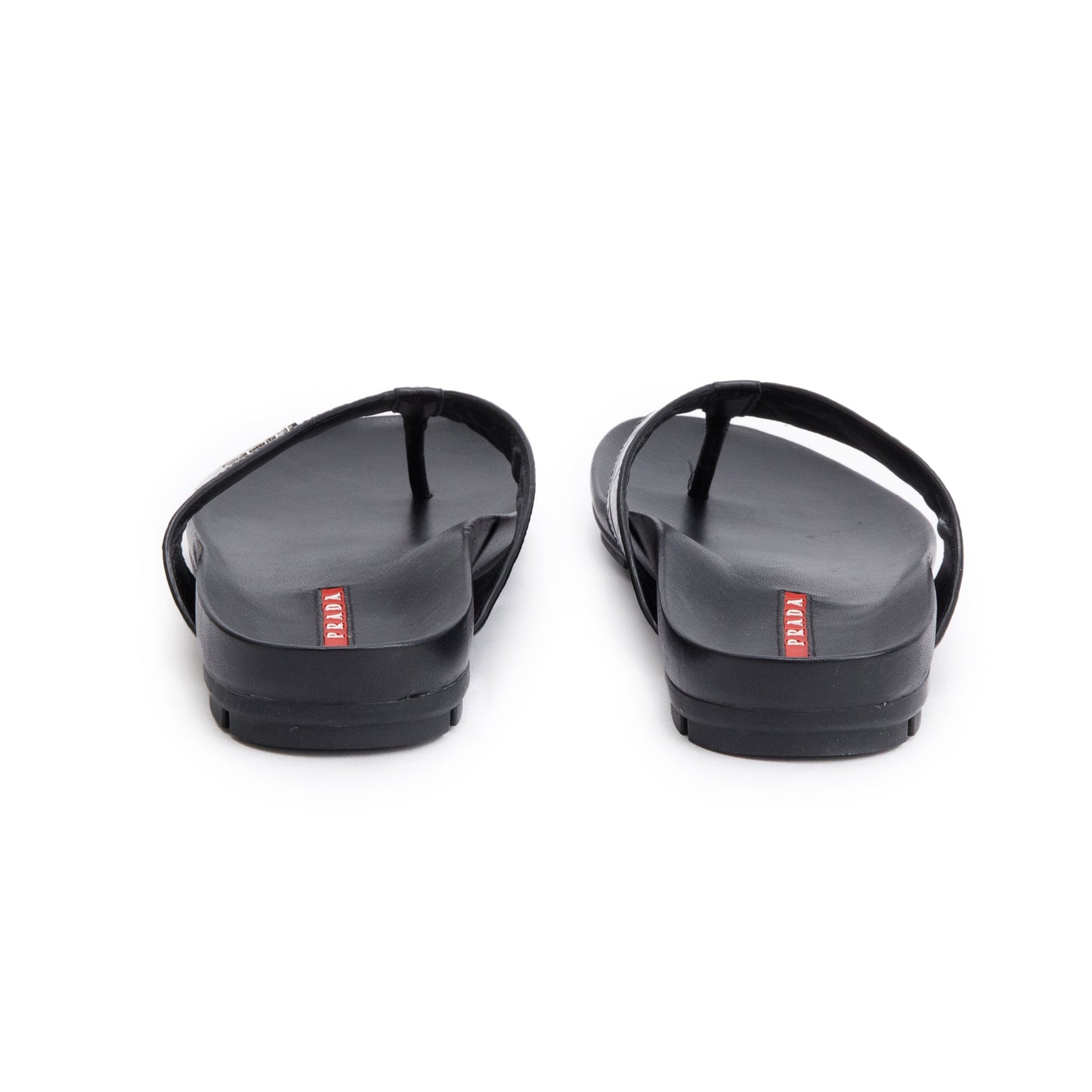 Prada Black Embossed Leather Mens Thong Slide Sandals, Size 7