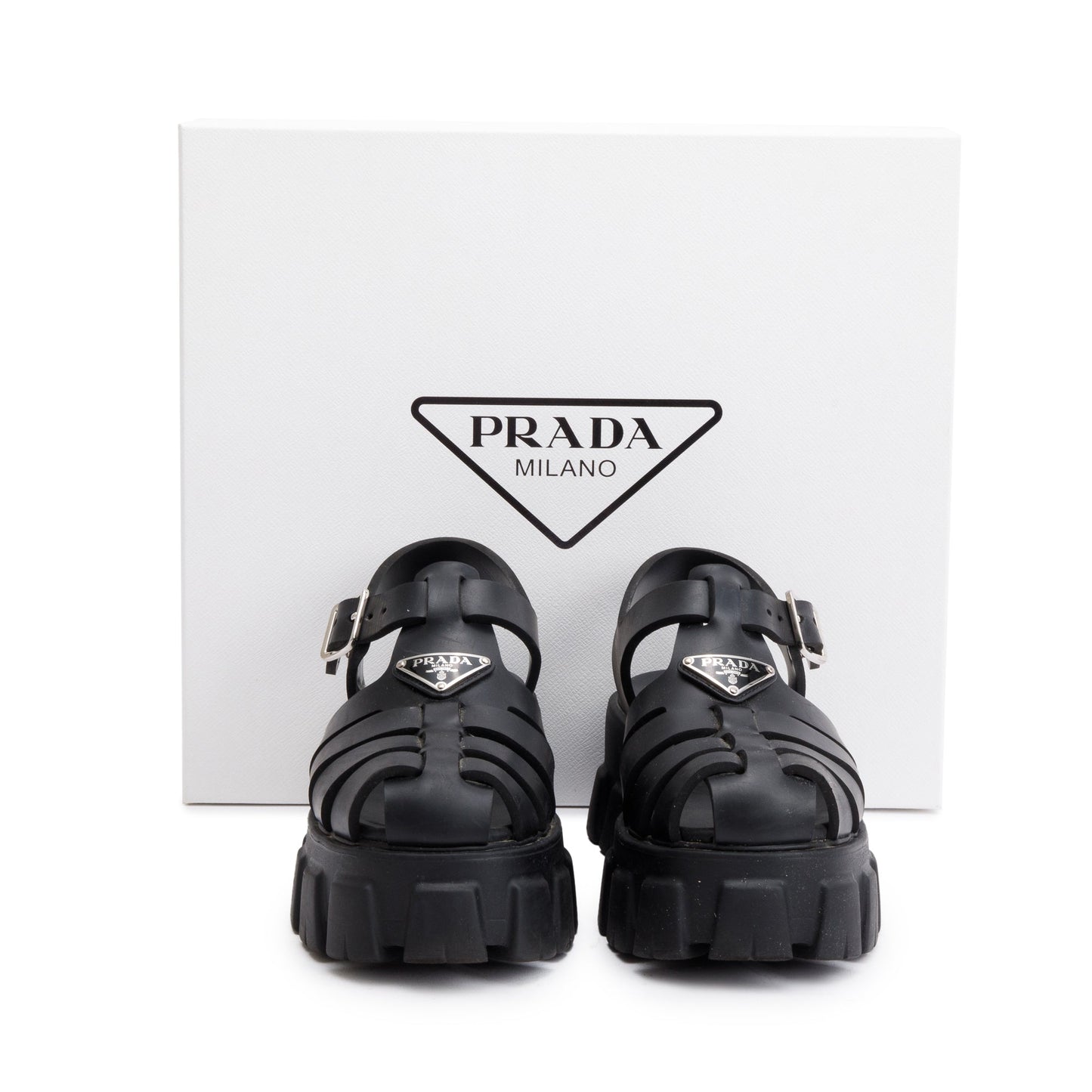 Prada Black Foam Rubber Monolith Sling Back Sandals, Size 38