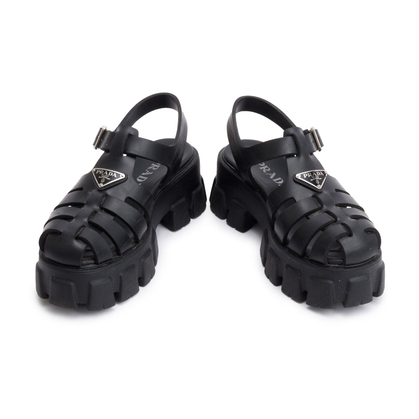 Prada Black Foam Rubber Monolith Sling Back Sandals, Size 38