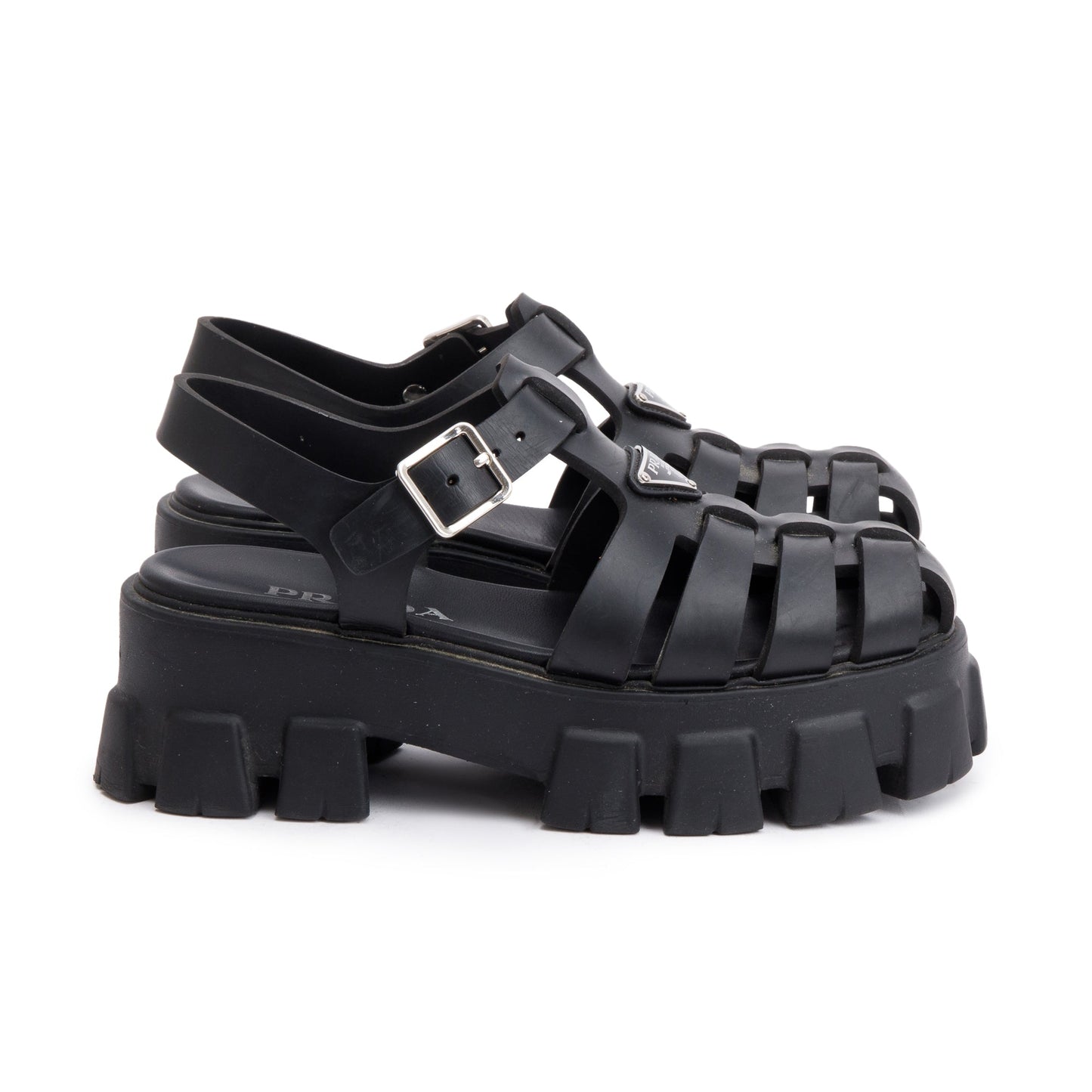 Prada Black Foam Rubber Monolith Sling Back Sandals, Size 38