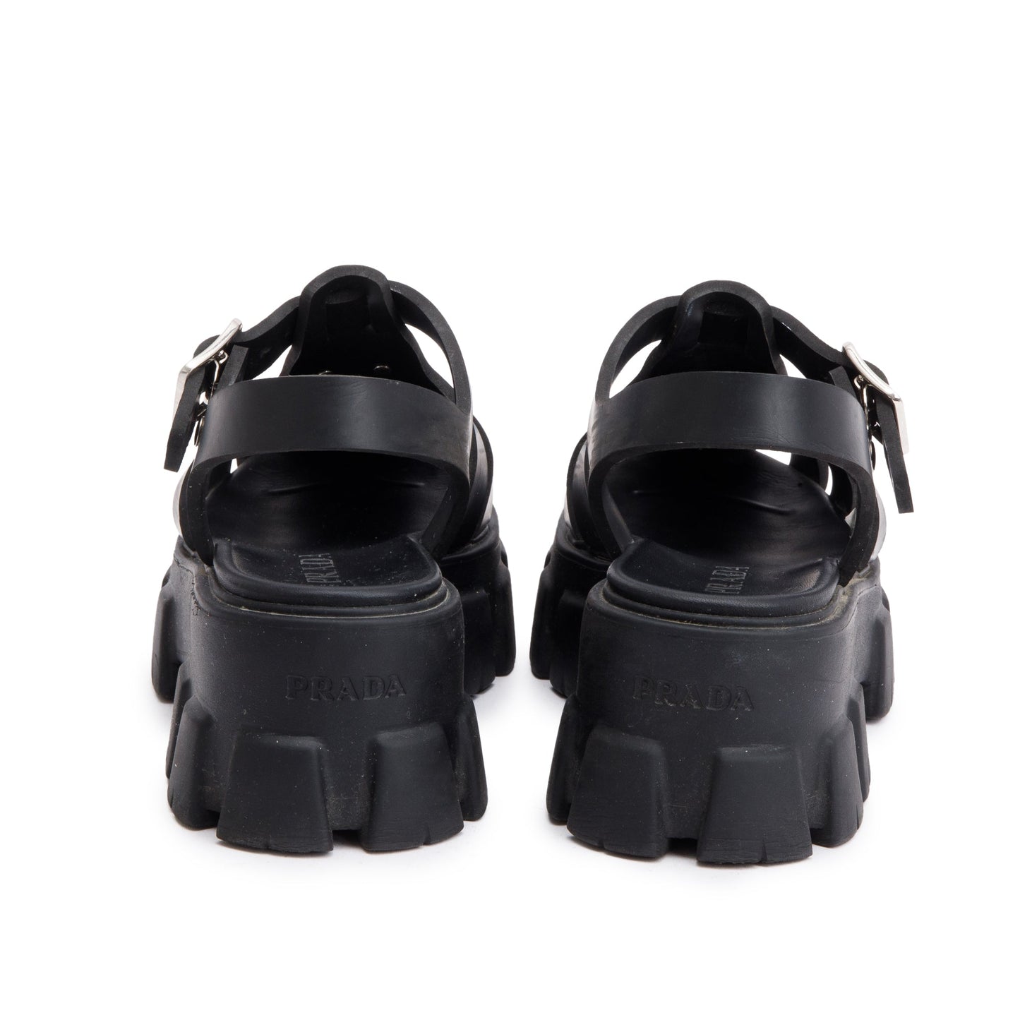 Prada Black Foam Rubber Monolith Sling Back Sandals, Size 38