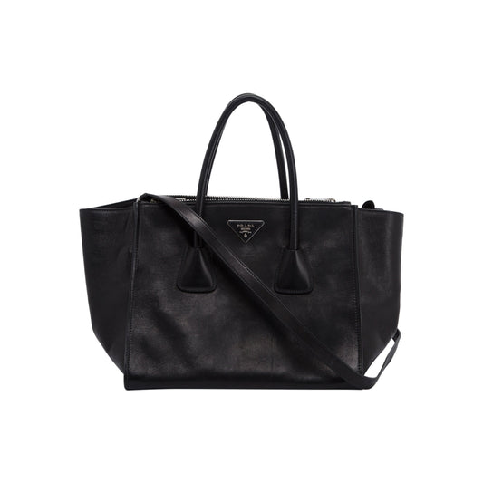 Prada Black Glace Calf Twin Pocket Tote