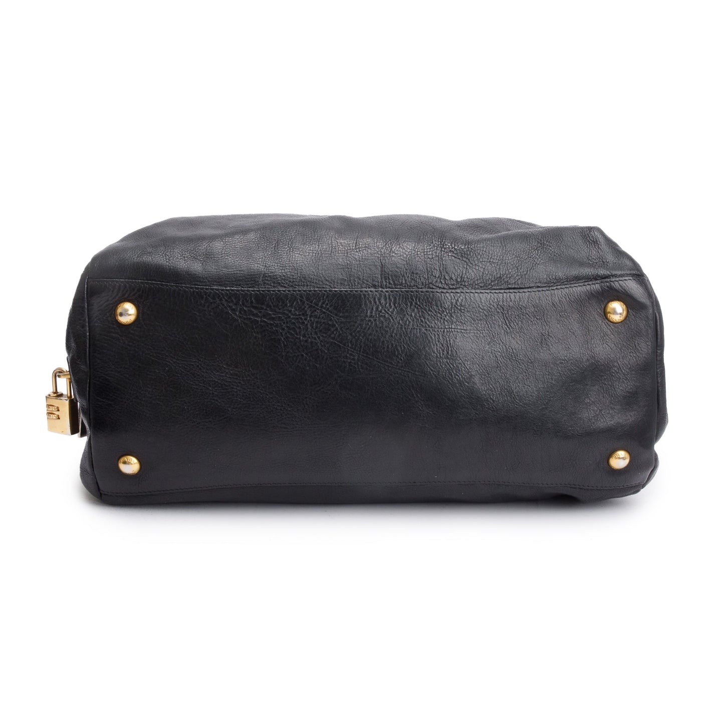 Prada Black Glace Zipper Bowler Bag