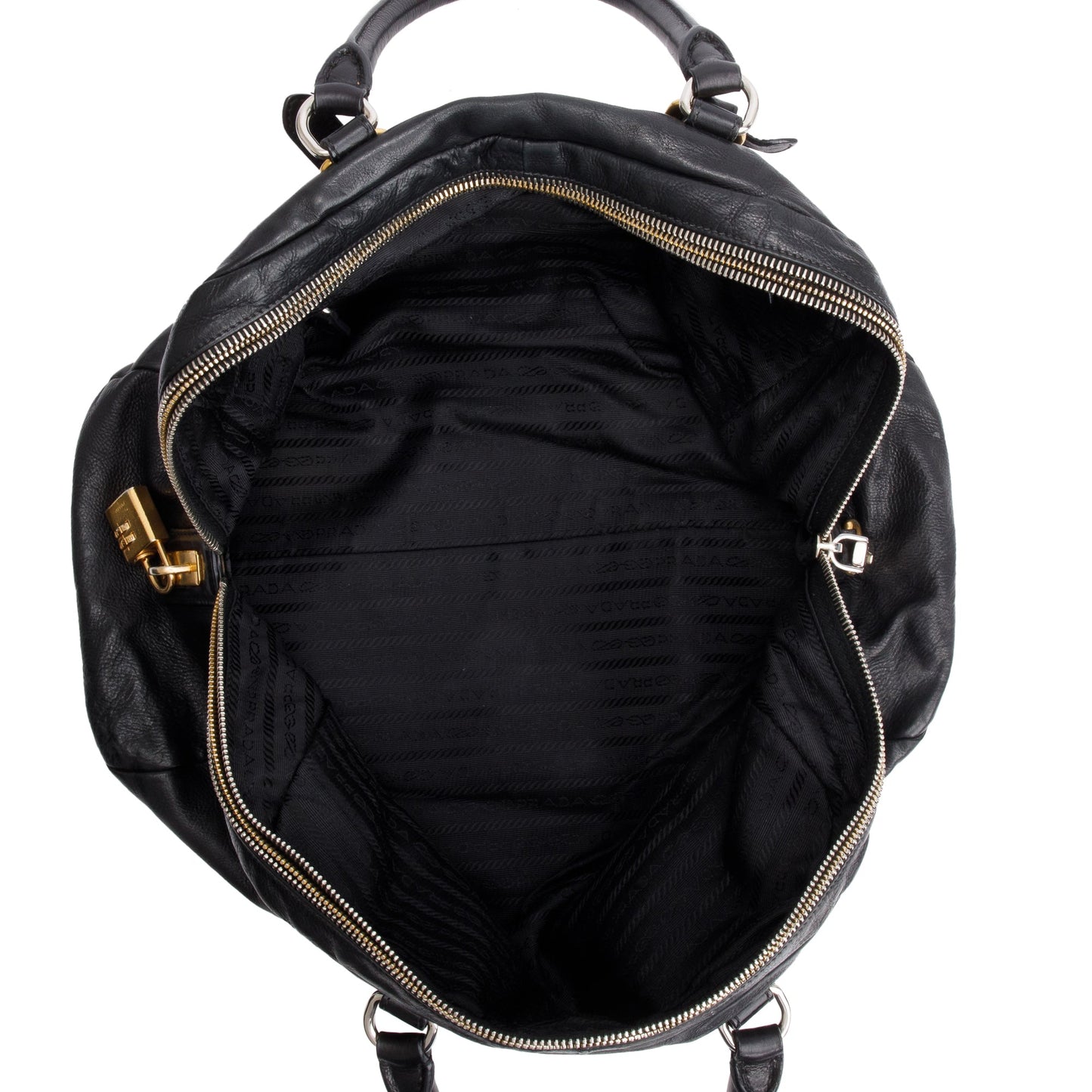Prada Black Glace Zipper Bowler Bag
