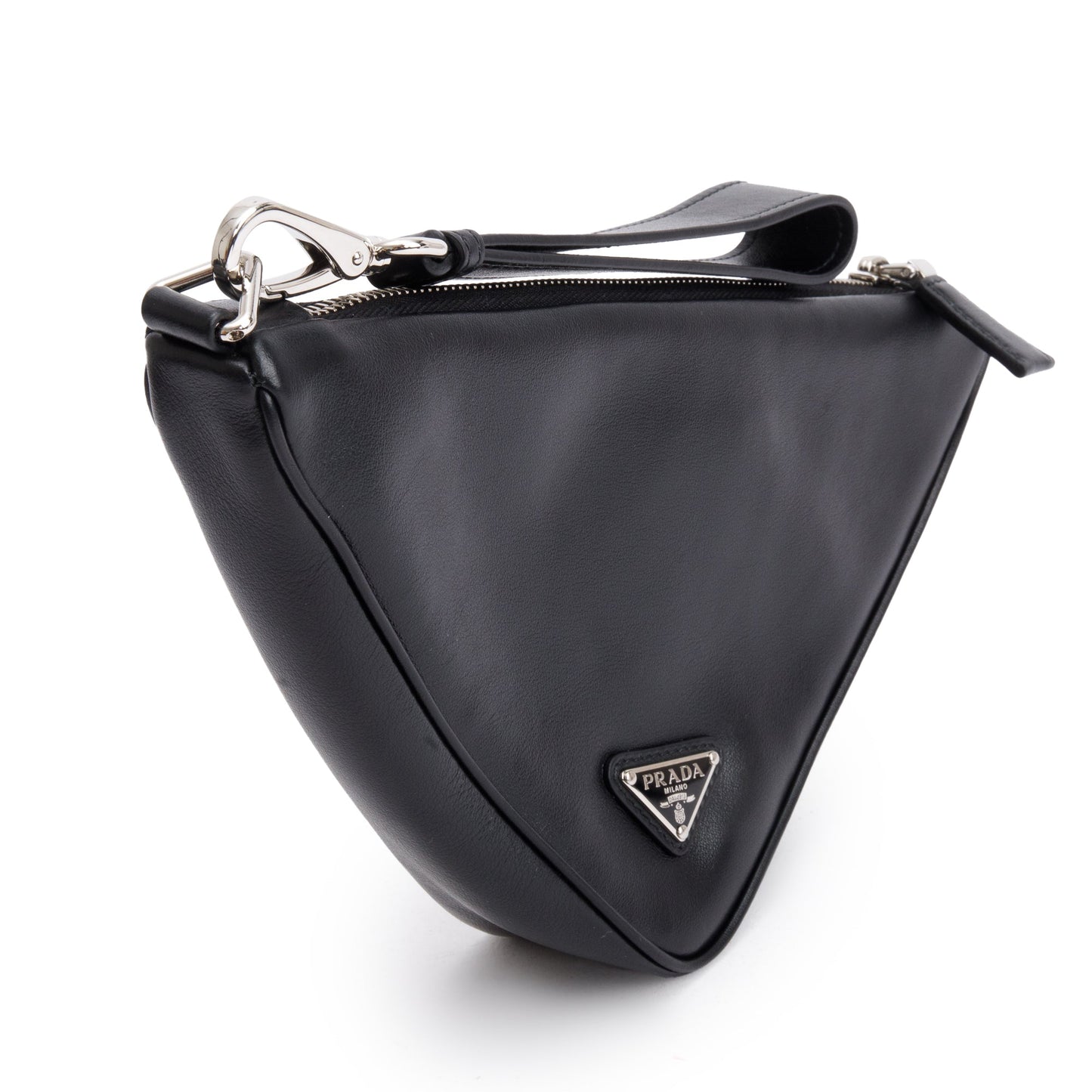 Prada Black Grace Lux Leather Triangle Wristlet Clutch