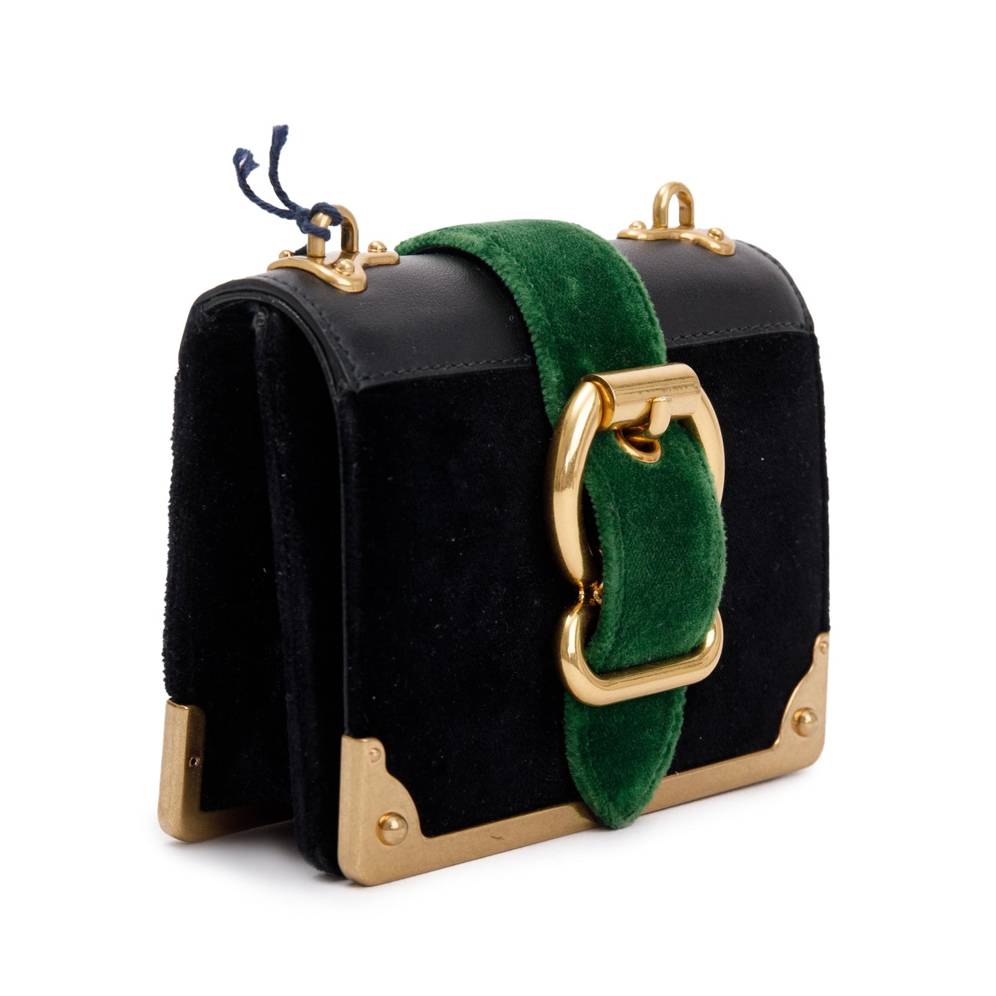 Prada Black Green Velluto City Calf Wallet on Chain