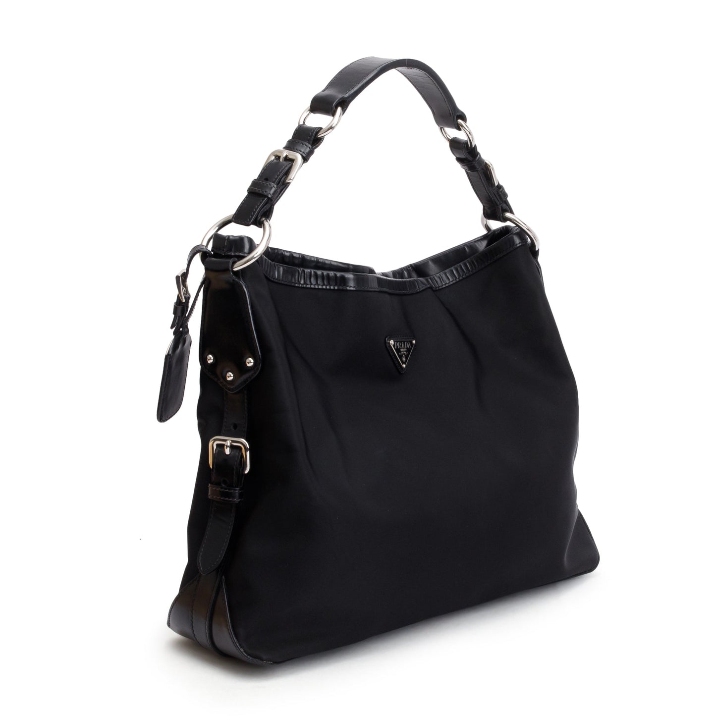 Prada Black Leather Trimmed Tessuto Nylon Hobo