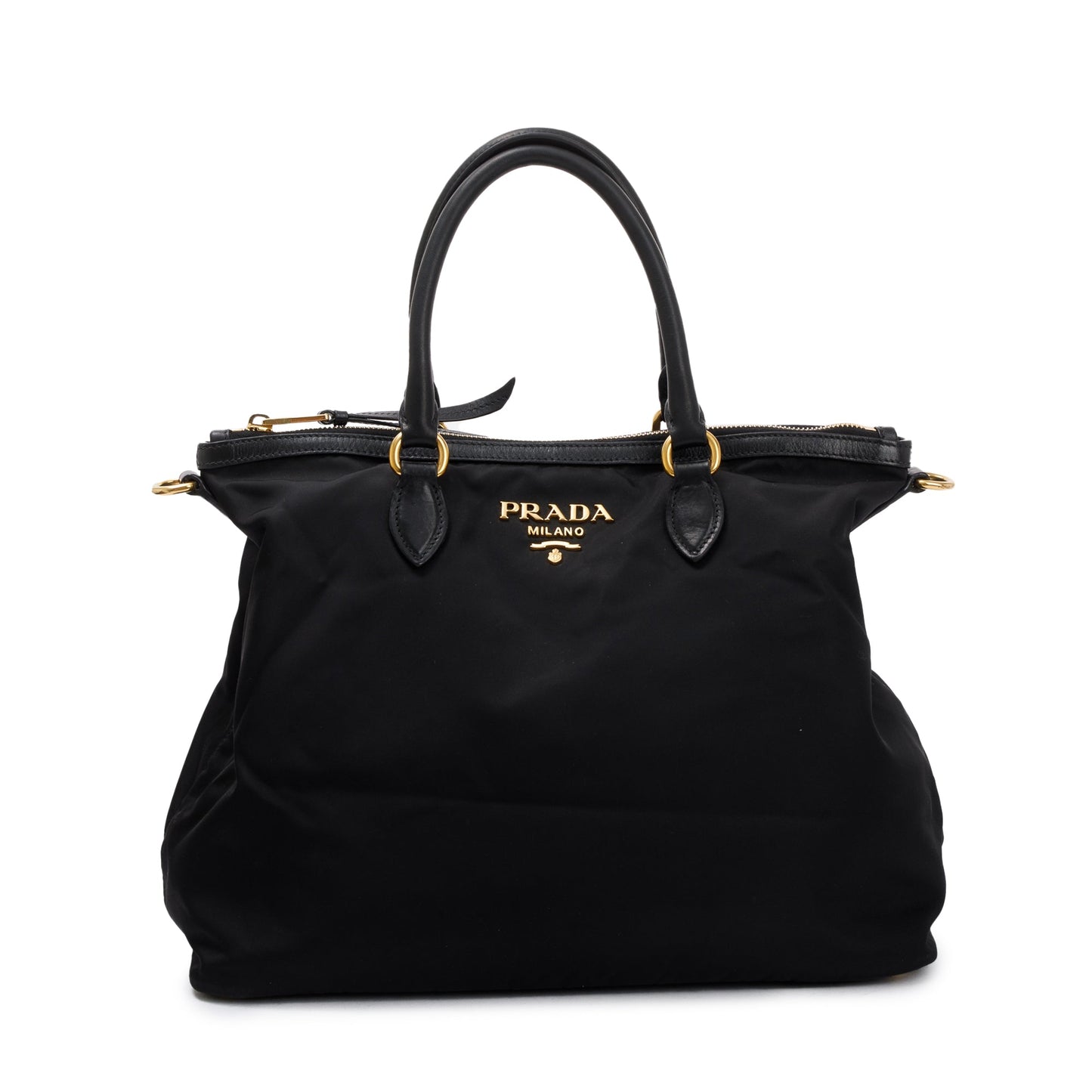 Prada Black Leather Trimmed Tessuto Nylon Tote