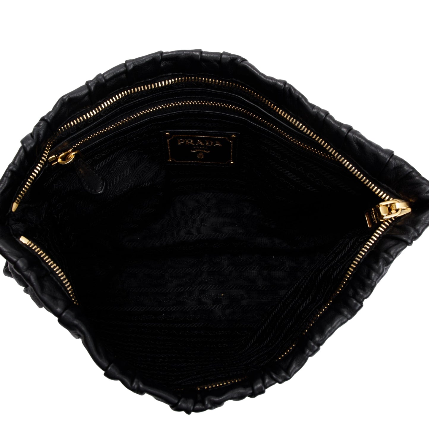 Prada Black Nappa Gaufre Leather Zip Clutch