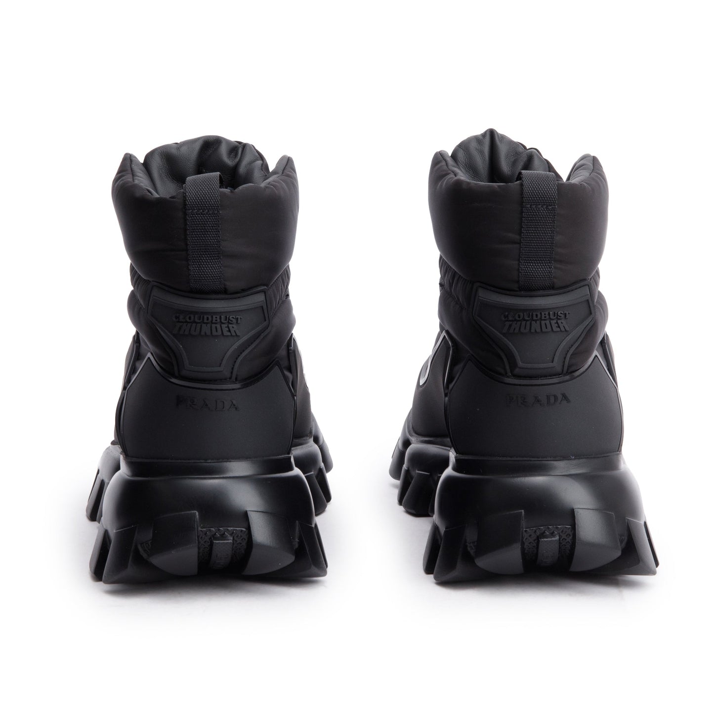 Prada Black Nylon/ Rubber Cloudbust Thunder Lug-Sole Combat Boots, Size 6.5