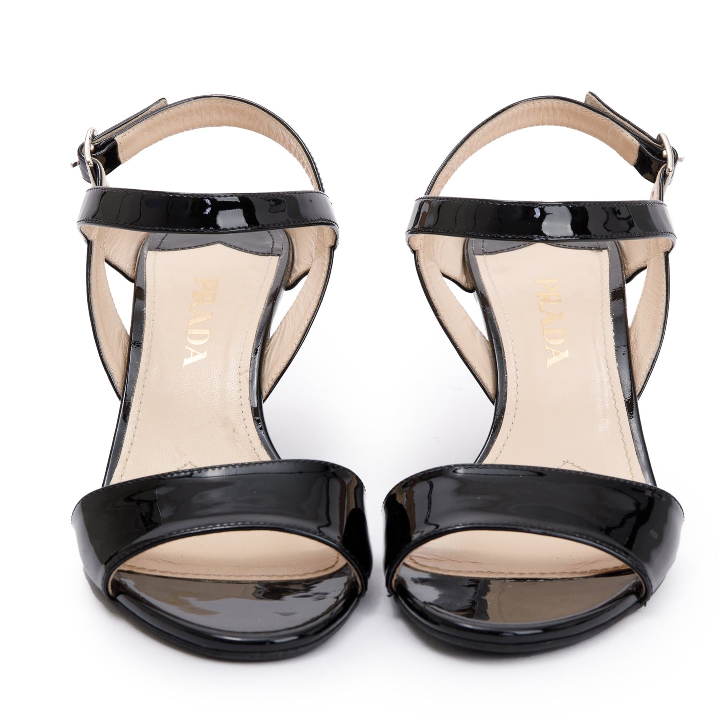 Prada Black Patent Leather Calzature Donna Wedge Sandals, Size 37