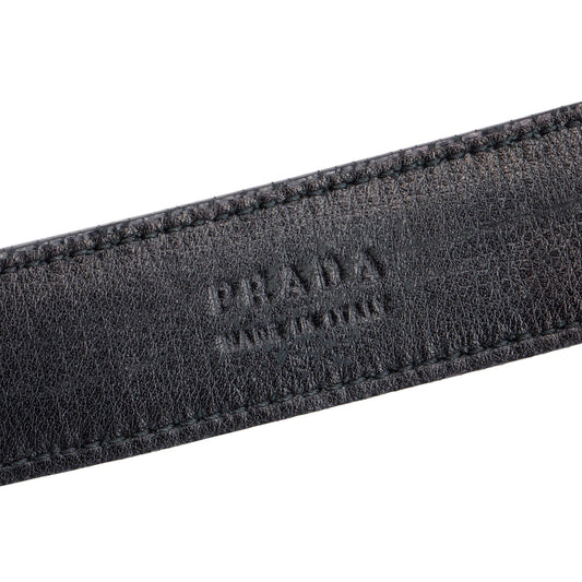 Prada Black Patent Leather Cystal Embellishment Enamel Logo Buckle Belt