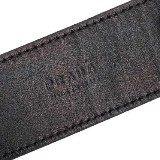 Prada Black Patent Leather Oval Buckle Belt
