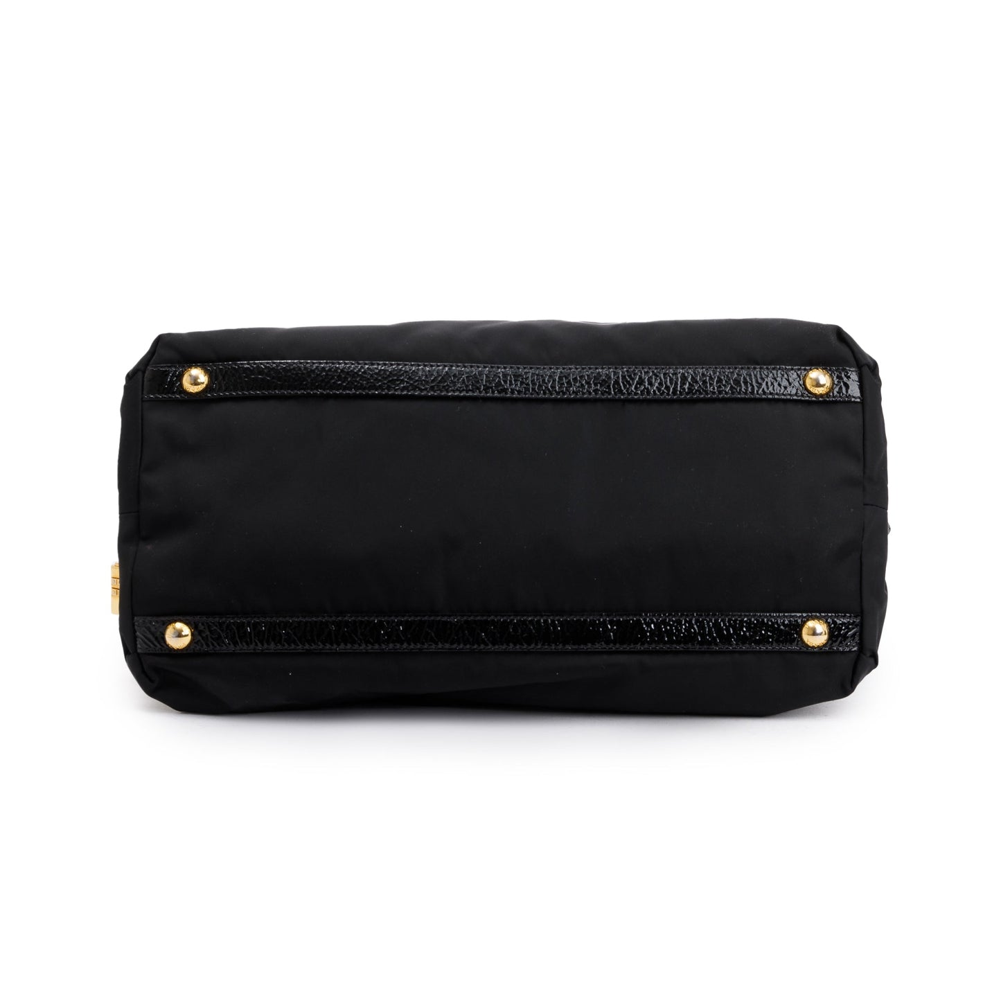 Prada Black Patent Leather-Trimmed Tessuto Nylon Dome Tote