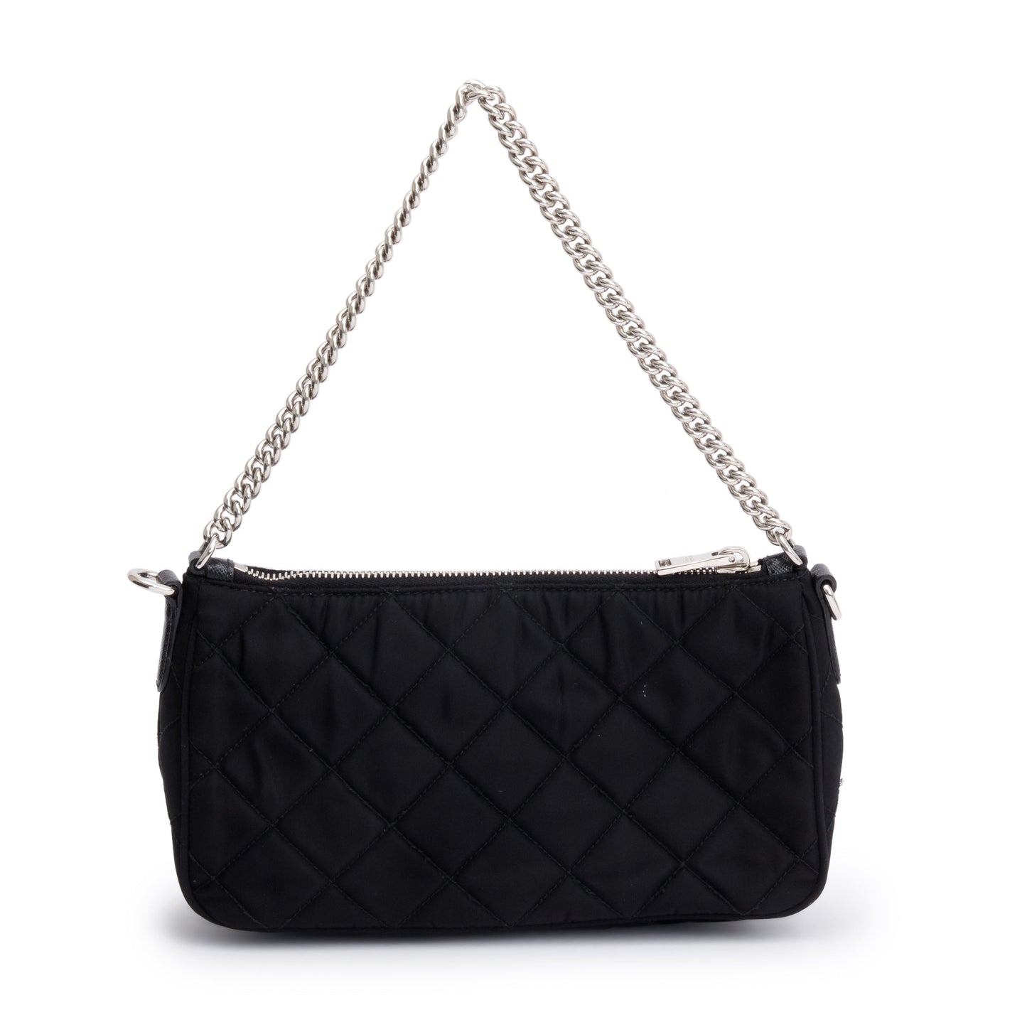 Prada Black Quilted Tessuto Impuntu Chain Crossbody Bag