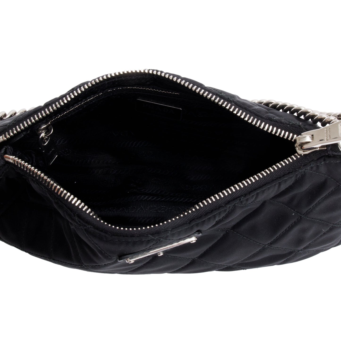 Prada Black Quilted Tessuto Impuntu Chain Crossbody Bag