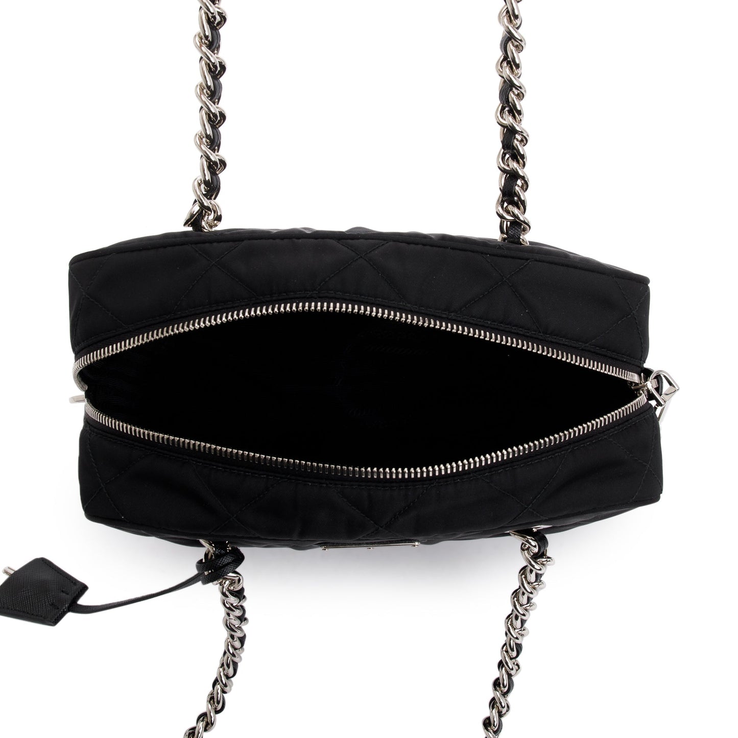 Prada Black Quilted Tessuto Impuntu Chain Shoulder Bag