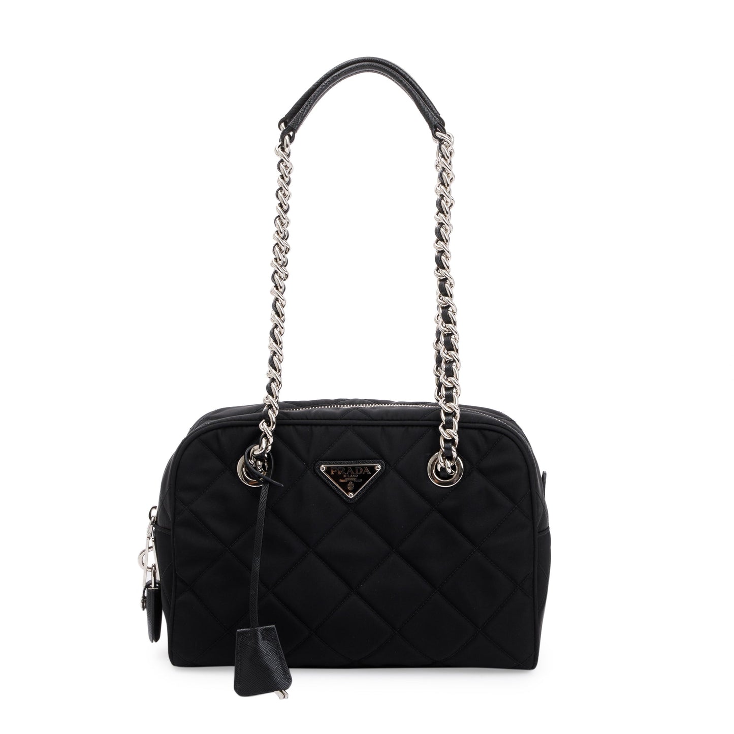 Prada Black Quilted Tessuto Impuntu Chain Shoulder Bag