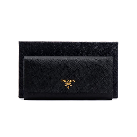 Prada Black Saffiano Leather Continental Wallet