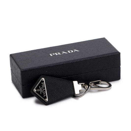 Prada Black Saffiano Leather Logo Keychain