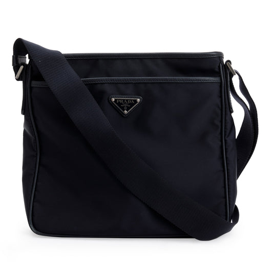 Prada Black Saffiano Leather-Trimmed Tessuto Nylon Messenger Bag