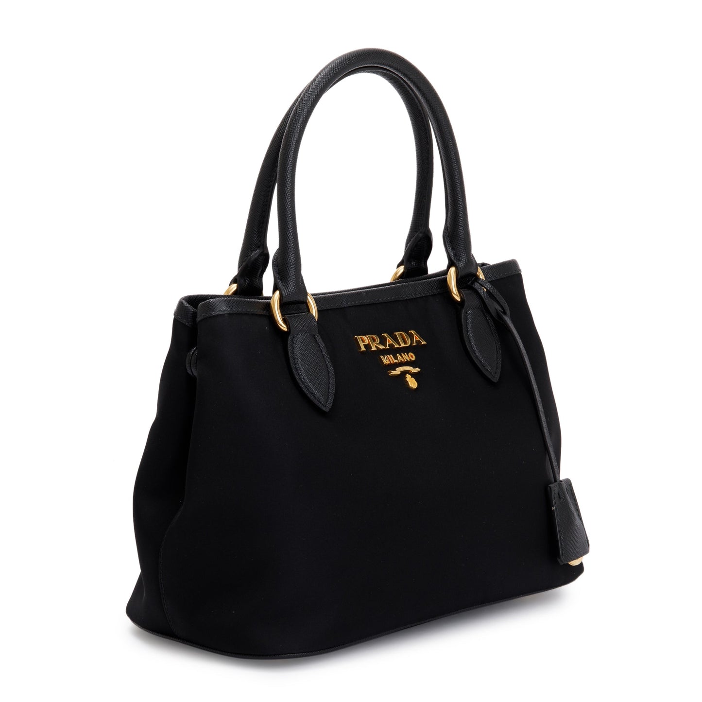 Prada Black Saffiano Leather Trimmed Tessuto Nylon Small Satchel